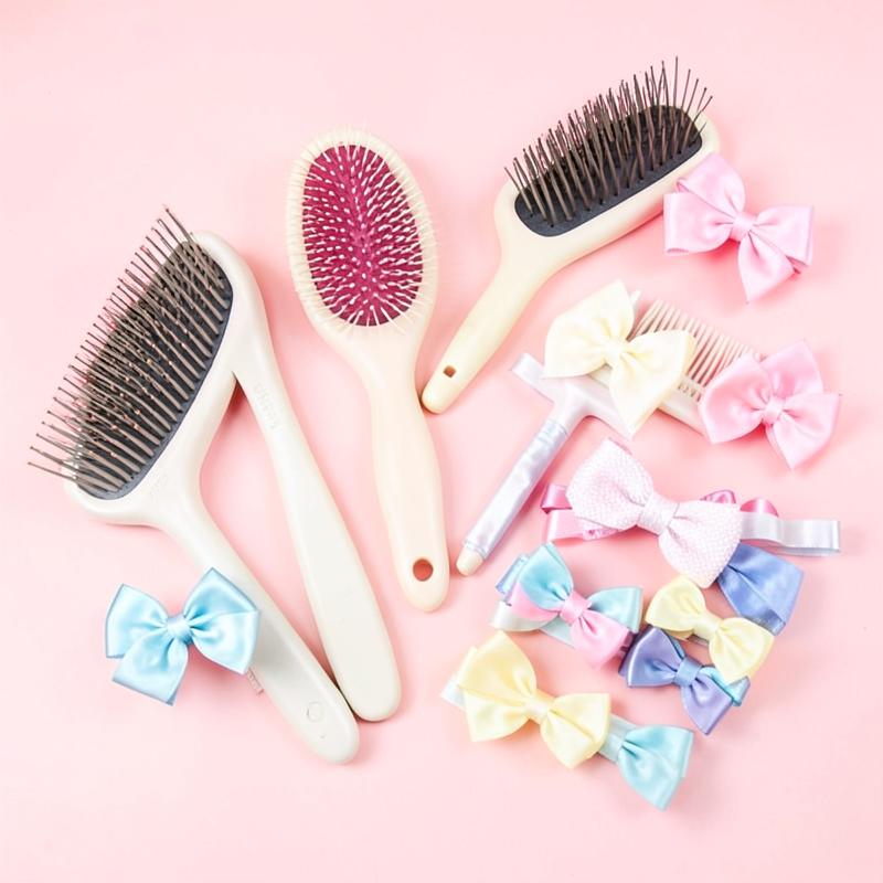 Grooming brushes, combs and colourful pet bows